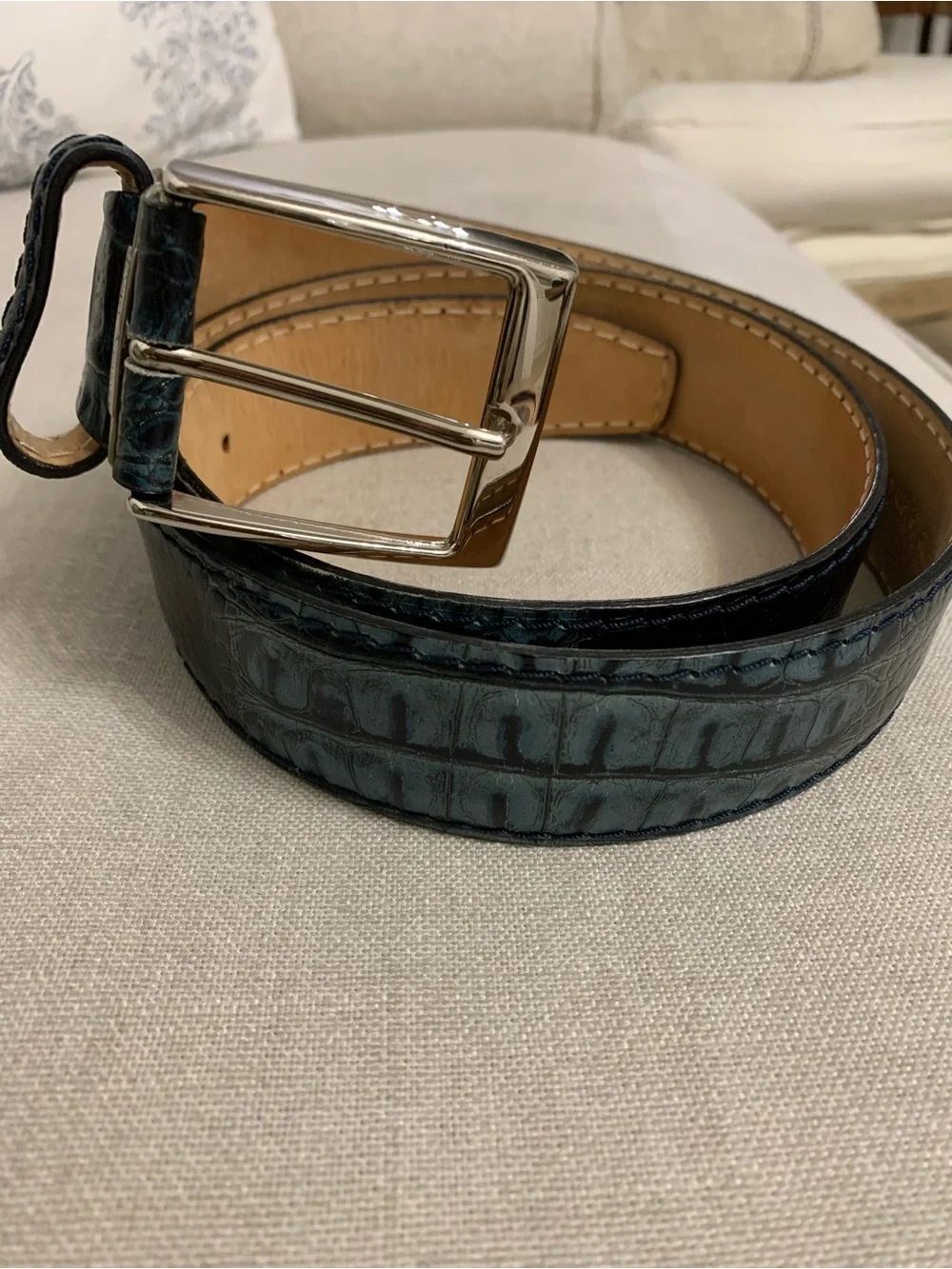 Roger Ximenez Midnight mock crocodile Italian leather Belt Size 38